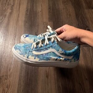 Vans Old Skool custom hydrodipped Turquoise Blue‎ Marble Canvas Skate Shoes Mens